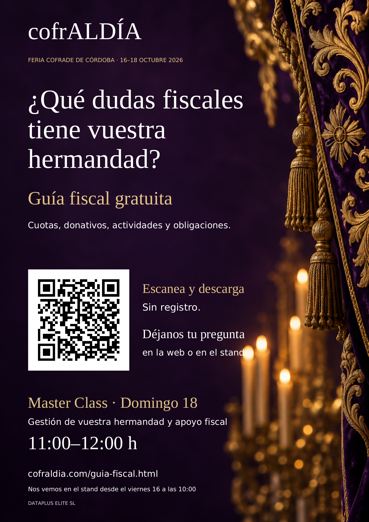 Cartel cofrALDÍA de la guía fiscal gratuita y Master Class del domingo 18
